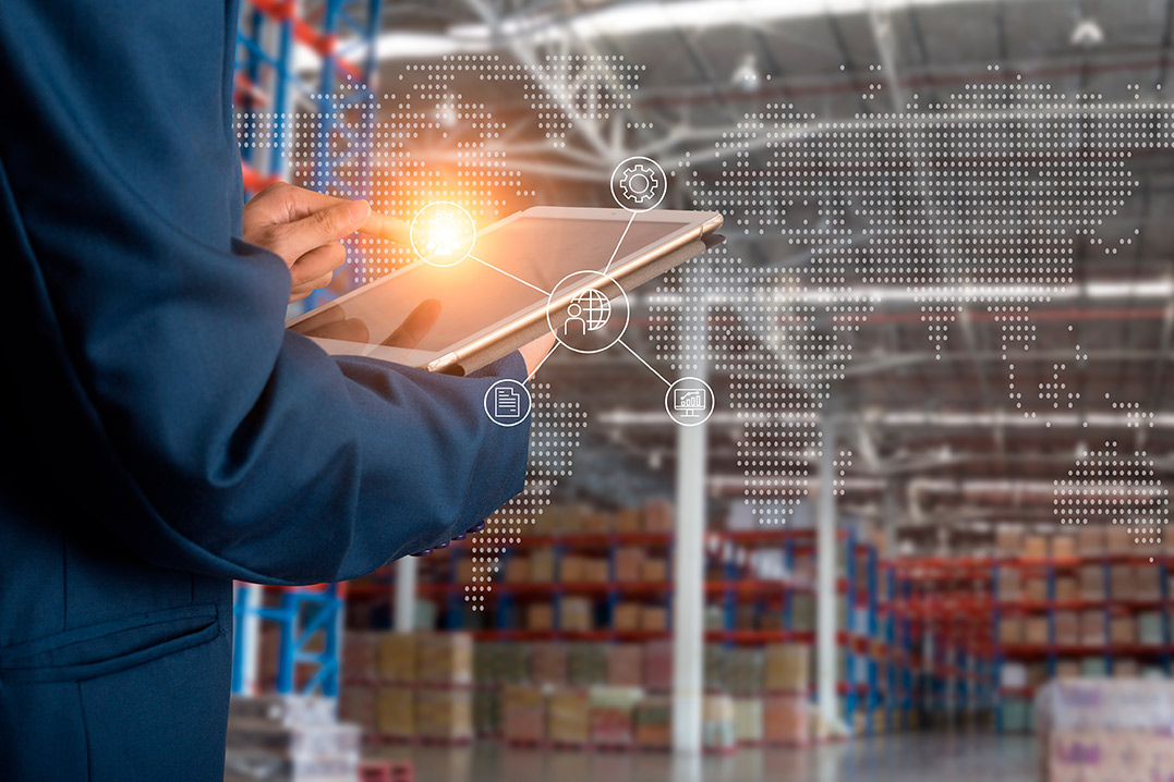 man with tablet doing storage bonded warehousing inventory
