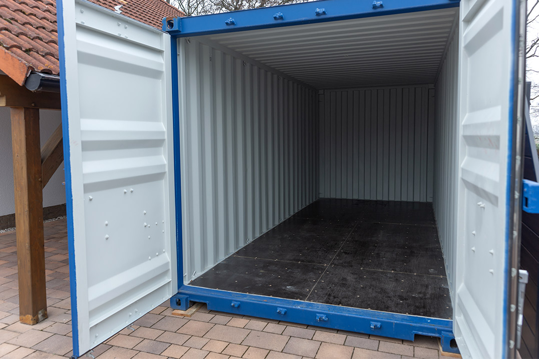 Open blue storage container showcasing how businesses can benefit from same-day delivery services.