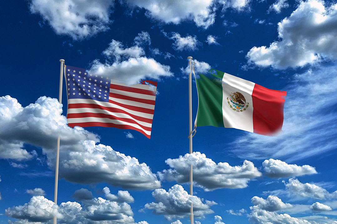 The flags of Mexico and the USA, representing cultural ties and diplomatic relations between the two countries.