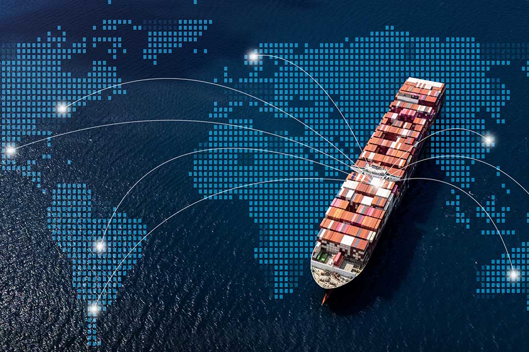 Visual depiction of global trade's future, highlighting bonded warehousing's role in managing international e-commerce inventory.