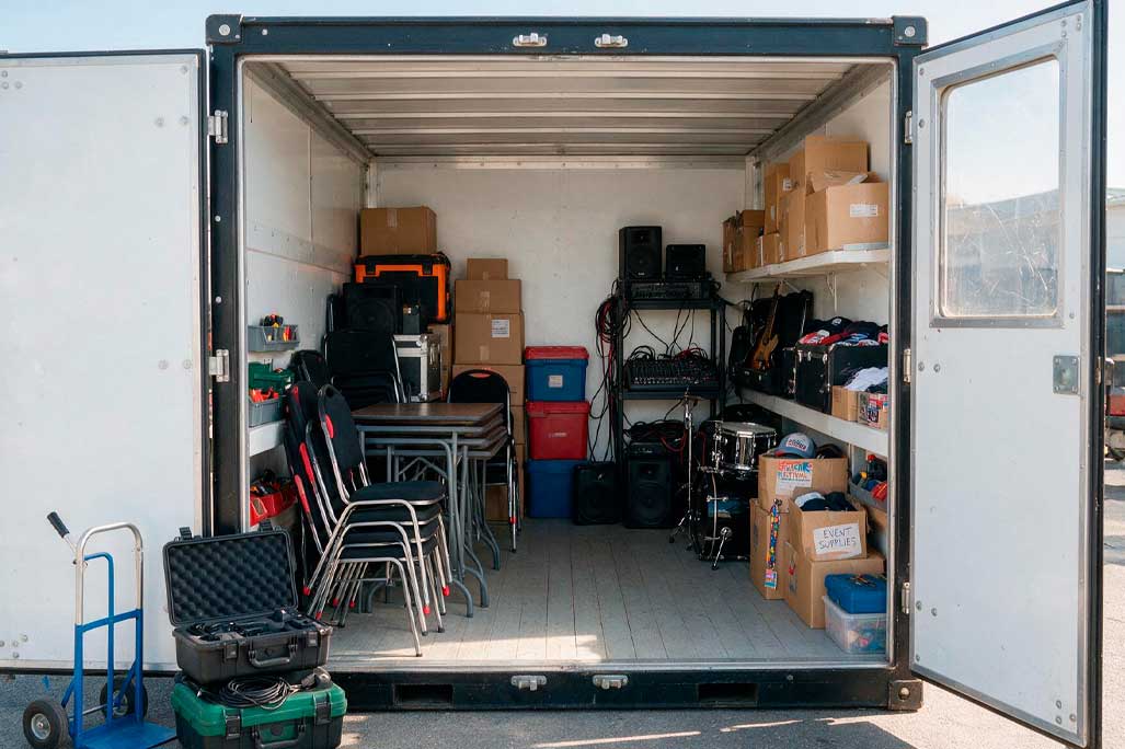 Portable storage container with a lot of thing inside