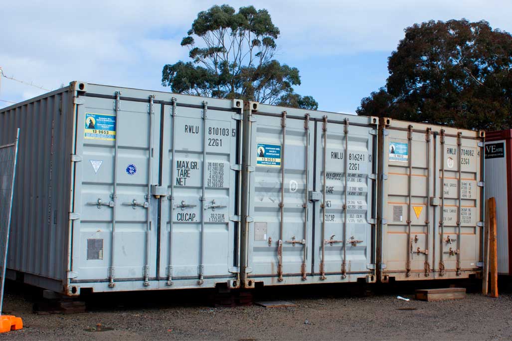 Shipping container storage on Australian construction site.